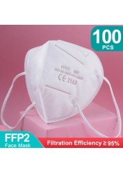 أقنعة FFP2 5 طبقات ffp2fan KN95 قناع وجه واقي FPP2 mascarillas الغبار قناع فلتر قناع التنفس الأسود الفم Masken