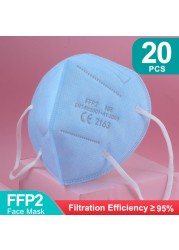 أقنعة FFP2 5 طبقات ffp2fan KN95 قناع وجه واقي FPP2 mascarillas الغبار قناع فلتر قناع التنفس الأسود الفم Masken