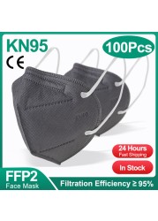 5 Layers Adult White KN95 Protective Face Mask Reusable Mascherine FFP2 Mascarillas FPP2 Masks ffp2masque CE Filter Fabric