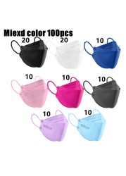 10-200pcs Adult Fish KN95 FFP2 Mask FPP2 Approved Masks Dust Respirator Protective Face Masks Black FPP2 Color Mask FP2 ffp2fan