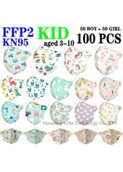 FFP2 KN95 Kids Mask Cartoon Kids 3-8 8-15 Years 5 Layers Mask Boys Girls Face Mask CE Safety Protector