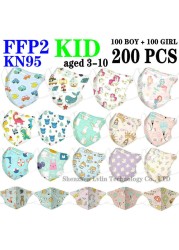 FFP2 KN95 Kids Mask Cartoon Kids 3-8 8-15 Years 5 Layers Mask Boys Girls Face Mask CE Safety Protector