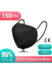 10-200 قطعة الأسود FFP2 Mascarillas FPP2 Negras المعتمدة أقنعة 5 طبقات قابلة لإعادة الاستخدام KN95 قناع وجه واقي ffp2fan CE Masque Noir