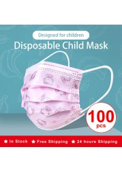 Cute Cat Baby Face Mask Disposable Kids Face Mask Pink Girl 3 Slices Massage Mask For Kids