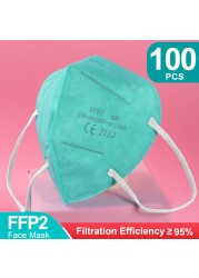 20-100 قطعة ffp2fan ce mascarillas ffp2reuse zable الألوان واقية الفم قناع kn95 masque ffpp2 mascarillas kn95 شهادة