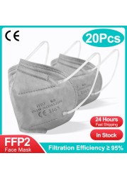 20-100 قطعة ffp2fan ce mascarillas ffp2reuse zable الألوان واقية الفم قناع kn95 masque ffpp2 mascarillas kn95 شهادة