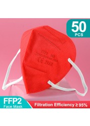 20-100 قطعة ffp2fan ce mascarillas ffp2reuse zable الألوان واقية الفم قناع kn95 masque ffpp2 mascarillas kn95 شهادة