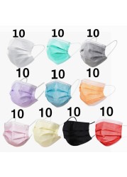 10-200pcs Adult Mouth Masks Disposable Face Mask Face Protector Mascaras Color Contributors Masque 3 Layers