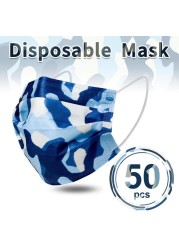 Camouflage disposable face mask 3 ply filter earbuds 100pcs protective face cover masque surgical mascarillas desechables