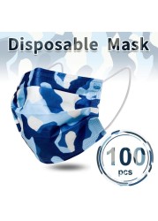 Camouflage disposable face mask 3 ply filter earbuds 100pcs protective face cover masque surgical mascarillas desechables