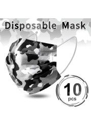 Camouflage disposable face mask 3 ply filter earbuds 100pcs protective face cover masque surgical mascarillas desechables