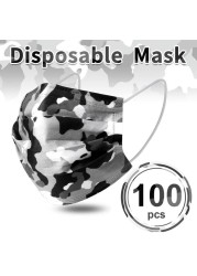 Camouflage disposable face mask 3 ply filter earbuds 100pcs protective face cover masque surgical mascarillas desechables