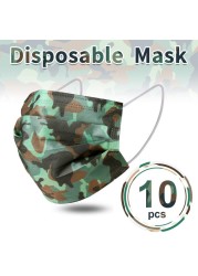 Camouflage disposable face mask 3 ply filter earbuds 100pcs protective face cover masque surgical mascarillas desechables