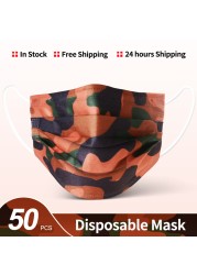 Camouflage disposable face mask 3 ply filter earbuds 100pcs protective face cover masque surgical mascarillas desechables