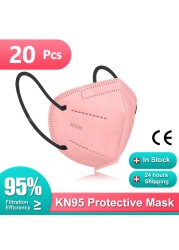 10-200pcs Mascarillas KN95 Certified 5 Layers Black KN95 Masks Colorful ffp2mascarilla Adult FP2 FPP2 Approved Mask FFP2