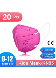 Children FFP2 Masks KN95 Mascarillas FPP2 Ninos ffp2neckids Masque Enfant 5 Layers Protective Face Mask Fit 9-12 Years