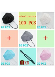 10-100pcs FFP2 Mascarillas Black Adult ffp2fan Approved Colors Respiratory fpp2 Face Mask Mascherine ffpp2 CE Fast Delivery