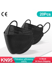 10-200 قطعة الكورية KN95 Maske KF94MASK 4 رقائق قابلة لإعادة الاستخدام الأبيض FPP2 أقنعة قناع الوجه الاسود FFP2MASK FFP2 Mascarillas KN95 قناع نوير