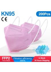 5-200pcs KN95 Mascarillas FFP2 Reutilizable 5 Layers Protective Filter 95% PM2.5 Approved Sanitary ffp2mask ce FFP2 Negras fpp2