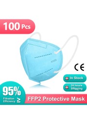 10-200 قطعة KN95 قناع ffp2 الوجه mascarilla fpp2 homologada 5 طبقات واقية mascarillas fp2 الالوان FFP2Mask mascherina ffpp2