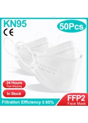 قناع سمك كوري أبيض للكبار KN95 Mascarillas 4 طبقات FFP2 Mascarilla FPP2 homology ada واقي الوجه ffp2fan CE Masque FFPP2