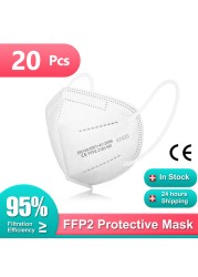 10-100pcs Black Filter FFP2 Mask KN95 Protective Face Mouth Masks ffp2fan FPP2 Mascarillas Mascherina ffp2 Reusable FFPP2