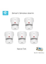 Zigbee smart smoke alarm safety protection wifi tuya sensitive control fire detector battery powered with sound and light alert