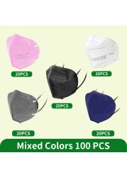 100pcs FFP2 Mascarillas CE Approved Black KN95 Mask 5 Layers Face Mask KN95 Filter Respirator Adult KN95 Filter ffp2mascarillas