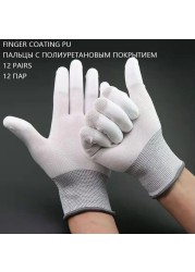 12 Pairs Anti-Static Cotton Work Gloves Thin Wear-Resistant Professional Mesh Construction Gloves PU Coated Anti-Slip Construction Gloves Woodworking Household Ladies Black