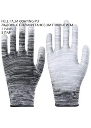 12 Pairs Anti-Static Cotton Work Gloves Thin Wear-Resistant Professional Mesh Construction Gloves PU Coated Anti-Slip Construction Gloves Woodworking Household Ladies Black