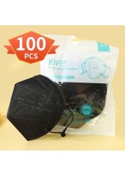 20-100pcs ffp2mascarillas ngra adult black n95 mask 5 ply fpp2 CE approved kn95 approved ffp2 reusable ffp3 respirator face mask