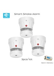 Zigbee smoke fire alarm protection detector tuya smart home security built in beep battery powered for easy replacement