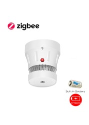 Zigbee smoke fire alarm protection detector tuya smart home security built in beep battery powered for easy replacement