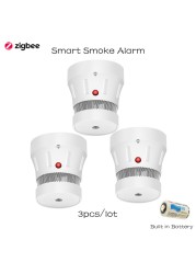 Zigbee smoke fire alarm protection detector tuya smart home security built in beep battery powered for easy replacement