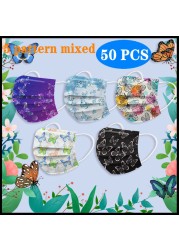 Lovely Adult Face Maskn Disposable Mask 3 Layer Butterfly Flower Fashion Women Mouth Mascherine Mascarilla Masque