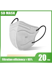 20/50/100pcs 5D FFP2 Masks Morandi Adult KN95 Face Mask CE Approved FPP2 Mascarillas Security Protection ffp2fan