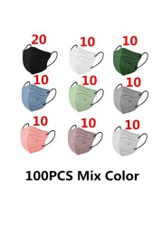 20/50/100pcs 5D FFP2 Masks Morandi Adult KN95 Face Mask CE Approved FPP2 Mascarillas Security Protection ffp2fan