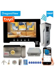 Dragonsview 1080P 7 بوصة السلكية واي فاي فيديو نظام اتصال داخلي هاتف فيديو لاسلكي للباب التحكم في الوصول 3A قفل إلكتروني الطاقة