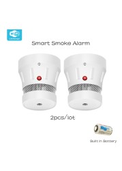 Tuya Smart Smoke Detector Operate Alone Built-in 75dB Siren Sound Standalone Warning Alarm Fire Protection Sensor Zigbee Or WiFi