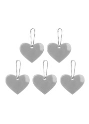 5pcs Cute Heart Shape Reflective Keychain Bag Pendant Doft Accessories Reflective PVC Keyrings For Visible Safety