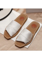 Canvas Slides Women Summer Beach Shoes Slippers Cross Bands Flats Mules Sandals Chic Luxury Brand New 2021 Designer Woman Shoes