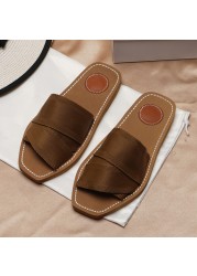 Canvas Slides Women Summer Beach Shoes Slippers Cross Bands Flats Mules Sandals Chic Luxury Brand New 2021 Designer Woman Shoes