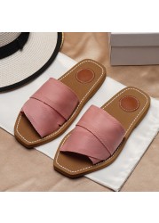 Canvas Slides Women Summer Beach Shoes Slippers Cross Bands Flats Mules Sandals Chic Luxury Brand New 2021 Designer Woman Shoes