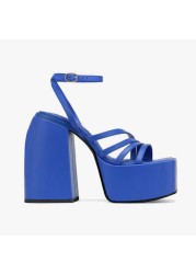 2022 New High Heels Women Sandals Thick Platform Slippers Female Buckle Ankle Strap Dress Office Ladies Wedding Mules Big 43