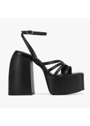 2022 New High Heels Women Sandals Thick Platform Slippers Female Buckle Ankle Strap Dress Office Ladies Wedding Mules Big 43