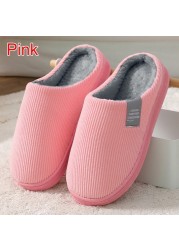 Men Slippers Solid Color Autumn And Winter Home Slippers For Men Warm Indoor Beadroom Slides Men Stripe Cotton Slippers