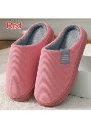 Men Slippers Solid Color Autumn And Winter Home Slippers For Men Warm Indoor Beadroom Slides Men Stripe Cotton Slippers