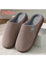 Men Slippers Solid Color Autumn And Winter Home Slippers For Men Warm Indoor Beadroom Slides Men Stripe Cotton Slippers