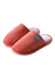 Men Slippers Solid Color Autumn And Winter Home Slippers For Men Warm Indoor Beadroom Slides Men Stripe Cotton Slippers