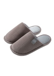 Men Slippers Solid Color Autumn And Winter Home Slippers For Men Warm Indoor Beadroom Slides Men Stripe Cotton Slippers